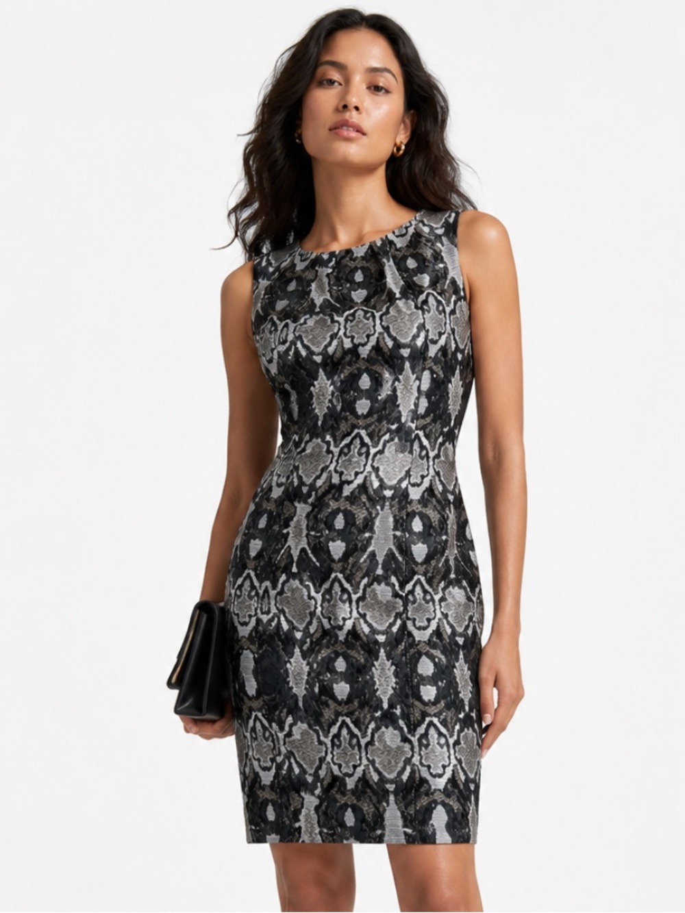 MAXMARA Black & Gray Patterned Sleeveless Sheath Dress